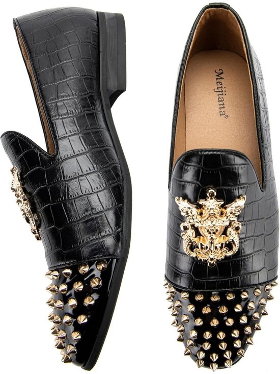 Meijiana Men\'s Black18 Leather Velvet Loafers Embellishments Luxury Formal Shoes main image 6